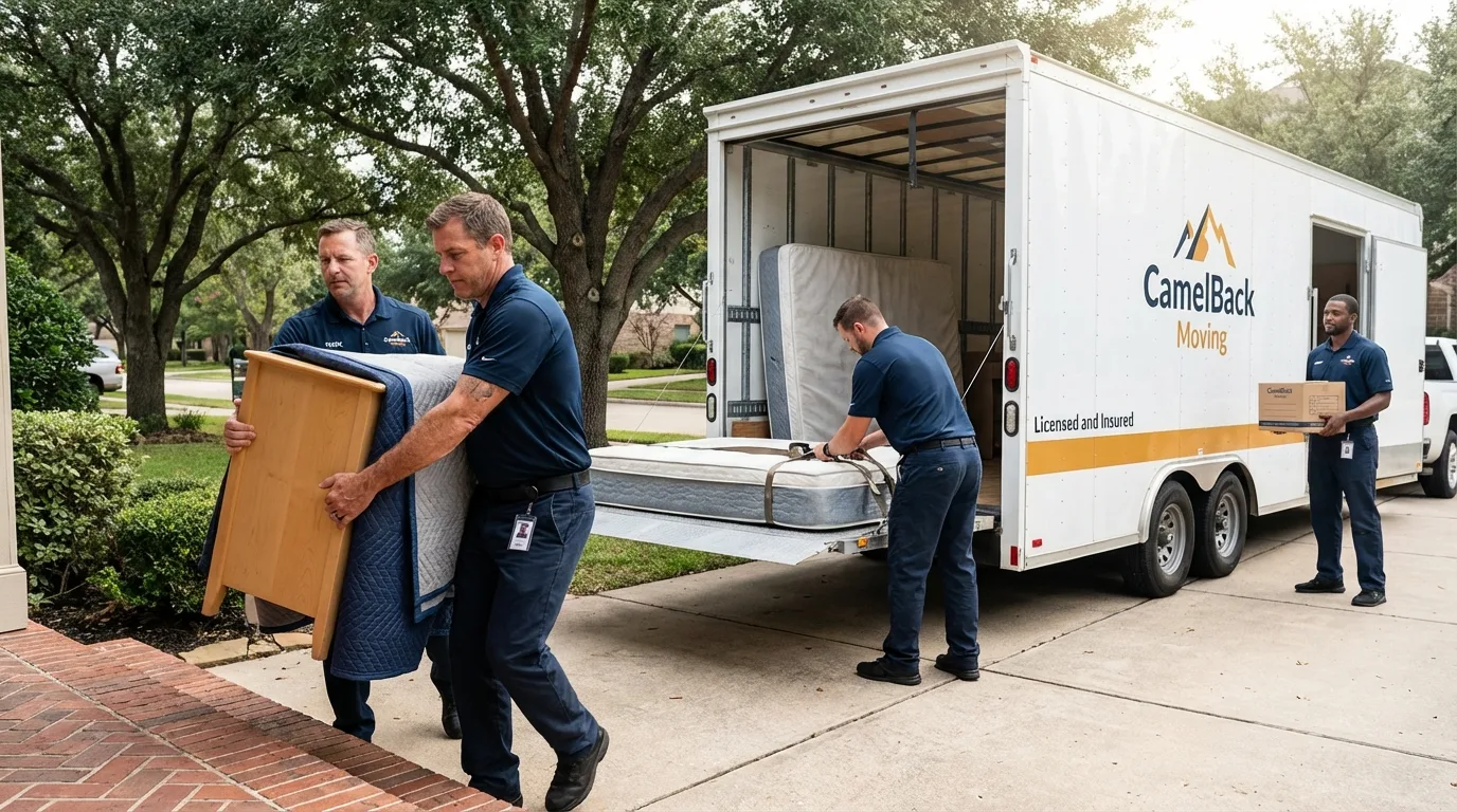 Crew loading residential truck for cross-state move from Homestead, PA