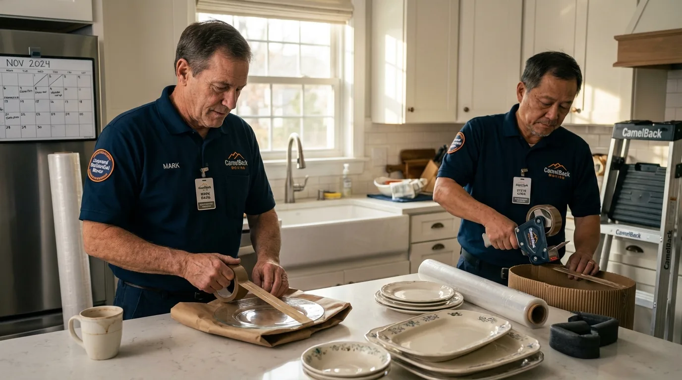 Professional crew packing kitchen dishware in Homestead, PA