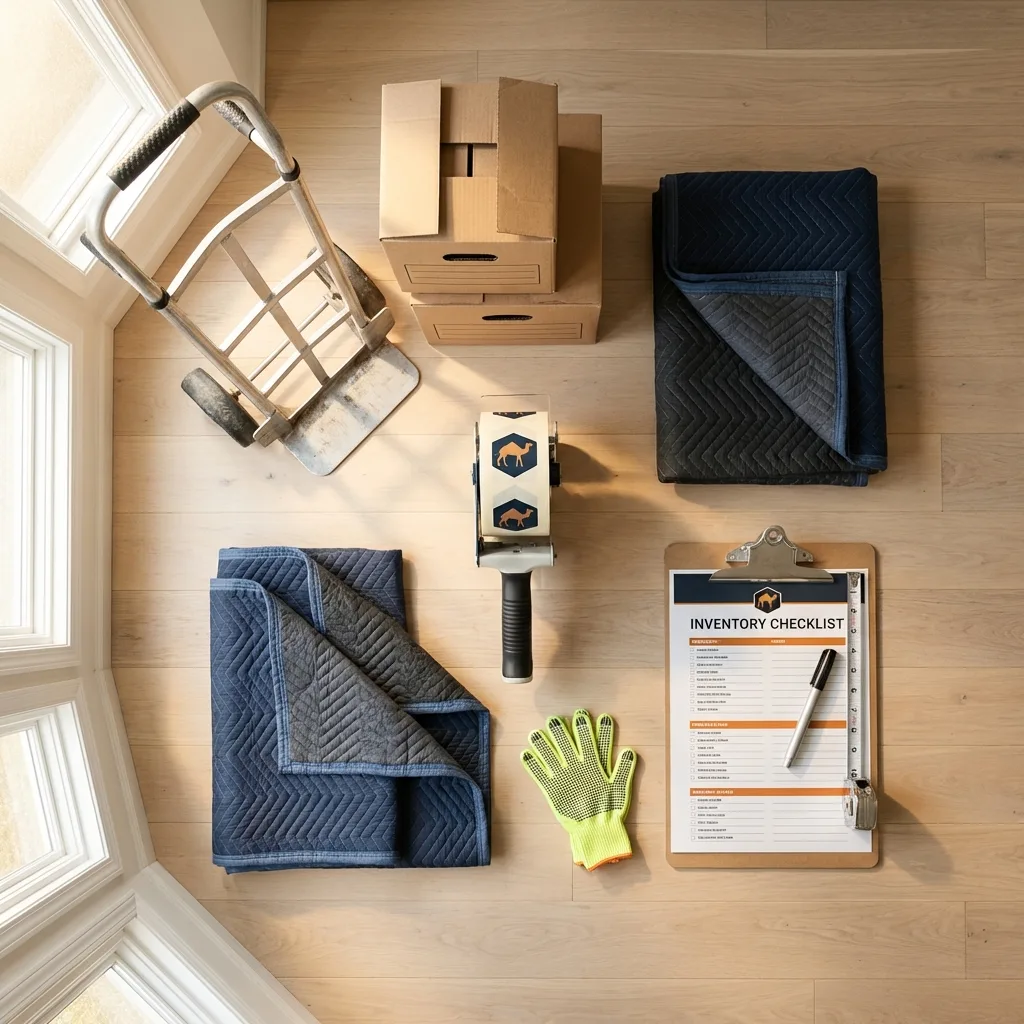 Professional moving supplies and packing materials layout for Homestead residential relocations